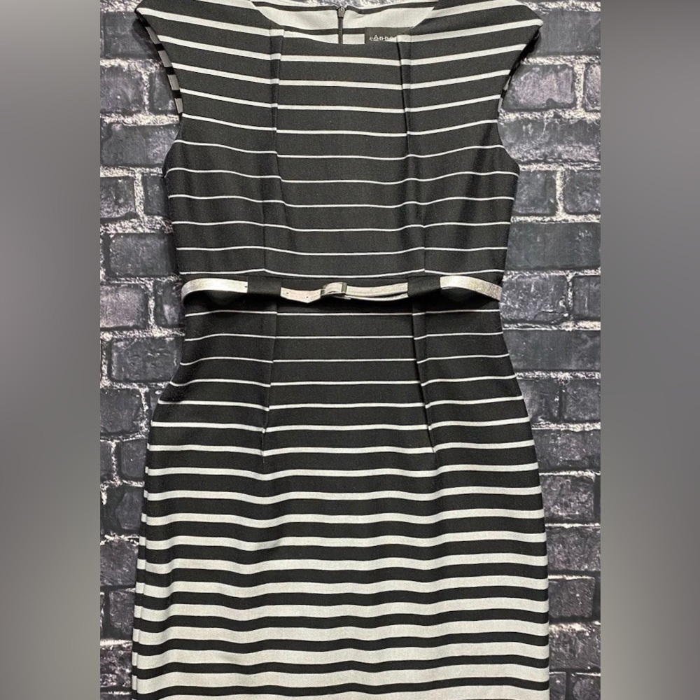 Connected Apparel Black & Gray Contrast striped office Dress Women's Size 10